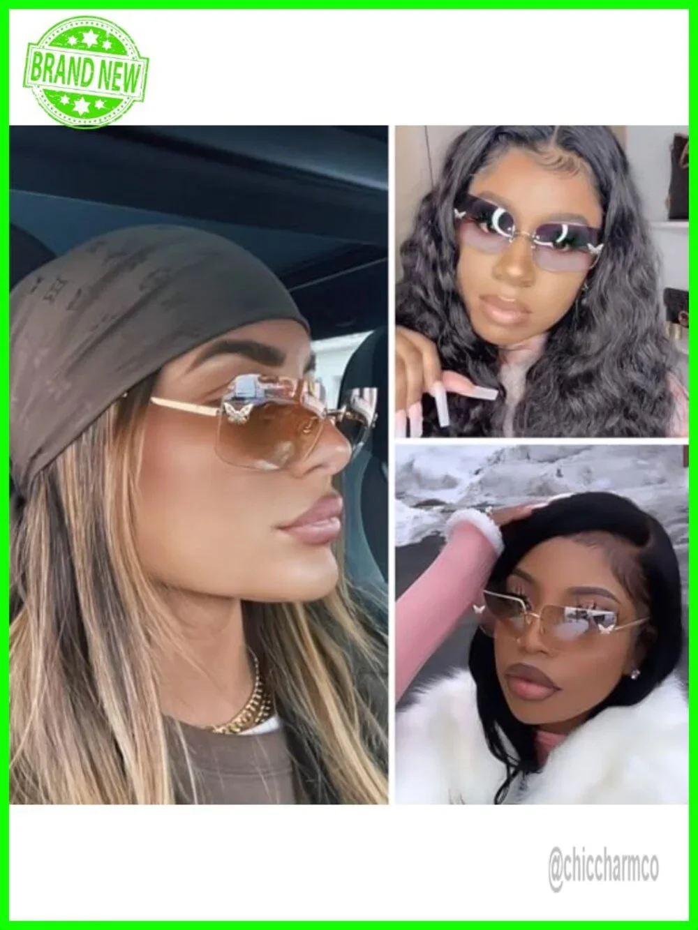 Rimless Rectangle Y2K Sunglasses Frameless Tinted Lens Fashion Shades UV400